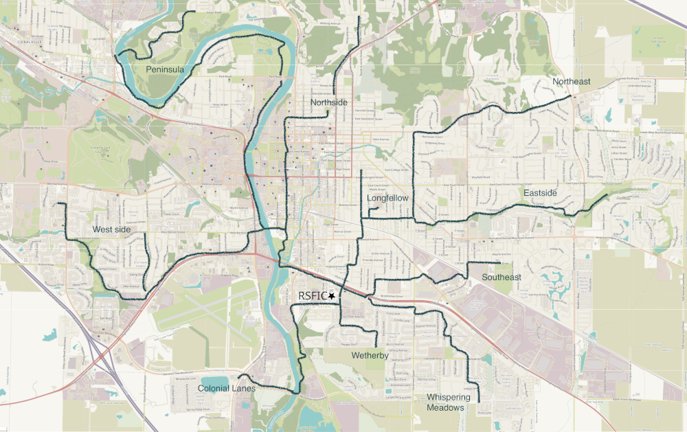 Map of bike routes to RSFIC